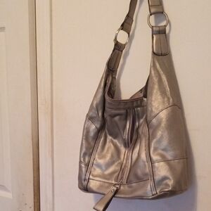 Metallic Silver Slouchy Shoulder Bag with Wide Strap
